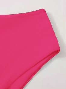 SHEIN Swim 2026 Spring/Summer New Solid Fuchsia Waist Double Fabric Vacation Bikini Bottoms - Hot Pink - View 6