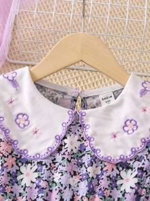 SHEIN 小女童印花彼得潘領泡泡袖洋裝