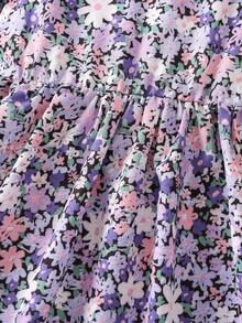 SHEIN 小女童印花彼得潘領泡泡袖洋裝