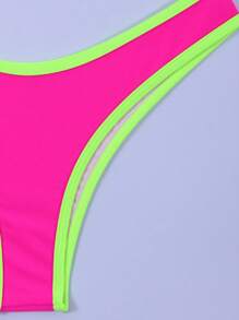 SHEIN Swim Summer Beach Contrast Neon Trim Wireless Bikini Set Bathing Suit - Hot Pink - View 6