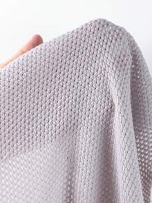 素色開門襟和服罩衫 - 灰色 - 查看 6