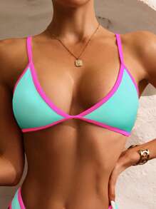 撞色滾邊三角杯比基尼上衣 - 薄荷綠 - 查看 1