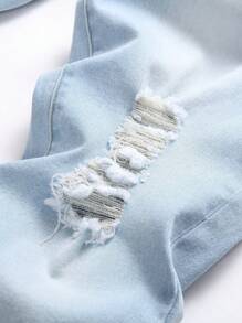 男士棉质做旧褪色修身牛仔裤，全长裤带口袋，浅蓝色，适合外出和街头穿着，适合与朋友聚会 - 淺色水洗藍 - 查看 7