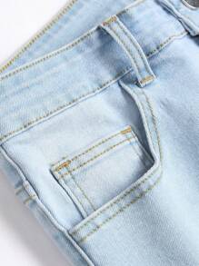 男士棉质做旧褪色修身牛仔裤，全长裤带口袋，浅蓝色，适合外出和街头穿着，适合与朋友聚会 - 淺色水洗藍 - 查看 8