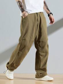 Manfinity Hypemode Men Cotton Slant Pocket Drawstring Hem Loose Fit Jeans - Army Green - View 1