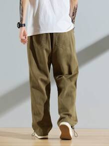 Manfinity Hypemode Men Cotton Slant Pocket Drawstring Hem Loose Fit Jeans - Army Green - View 2