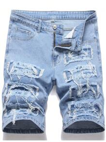 Manfinity LEGND Hombres Shorts en mezclilla algodón desgarro crudo - Lavado ligero - Ver 1