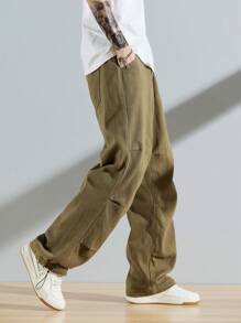 Manfinity Hypemode Men Cotton Slant Pocket Drawstring Hem Loose Fit Jeans - Army Green - View 4