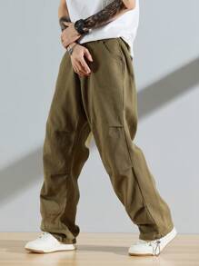 Manfinity Hypemode Men Cotton Slant Pocket Drawstring Hem Loose Fit Jeans - Army Green - View 5