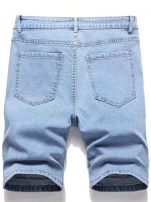 Manfinity LEGND Hombres Shorts en mezclilla algodón desgarro crudo - Lavado ligero - Ver 2