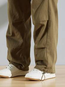 Manfinity Hypemode Men Cotton Slant Pocket Drawstring Hem Loose Fit Jeans - Army Green - View 6