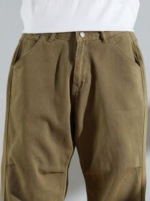 Manfinity Hypemode Men Cotton Slant Pocket Drawstring Hem Loose Fit Jeans - Army Green - View 7