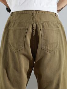 Manfinity Hypemode Men Cotton Slant Pocket Drawstring Hem Loose Fit Jeans - Army Green - View 8