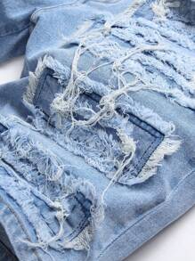 Manfinity LEGND Hombres Shorts en mezclilla algodón desgarro crudo - Lavado ligero - Ver 5