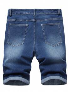 Manfinity LEGND Hombres Shorts en mezclilla algodón desgarro crudo - Azul lavado medio - Ver 2