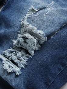 Manfinity LEGND Hombres Shorts en mezclilla algodón desgarro crudo - Azul lavado medio - Ver 4