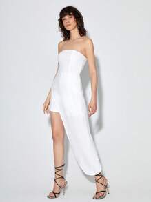 Xenia Áo liền quần nữ Bất đối xứng Trọn gói Dây kéo màu trơn Buổi tiệc - trắng - Xem 3