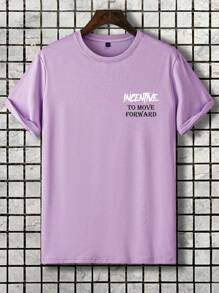 Manfinity Hypemode 男士宇航員和標語圖案T恤 - 紫丁香色 - 查看 2