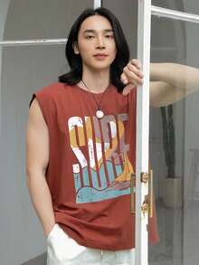 DAZY Men Letter Graphic Tank Top - Rust Brown - View 2
