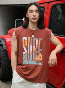 DAZY Men Letter Graphic Tank Top - Rust Brown - View 1