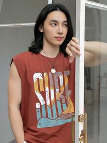DAZY Men Letter Graphic Tank Top - Rust Brown - View 3