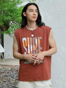 DAZY Men Letter Graphic Tank Top - Rust Brown - View 7