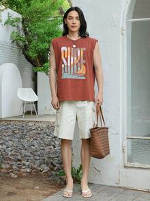 DAZY Men Letter Graphic Tank Top - Rust Brown - View 8