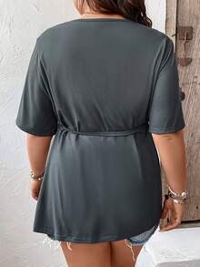 SHEIN LUNE Plus Knot Side Wrap Tee - Dark Grey - View 2