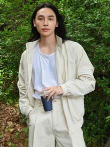 DAZY Men Zip Up Drop Shoulder Hooded Jacket - Beige - View 5