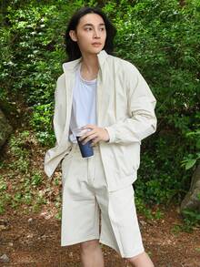 DAZY Men Zip Up Drop Shoulder Hooded Jacket - Beige - View 8