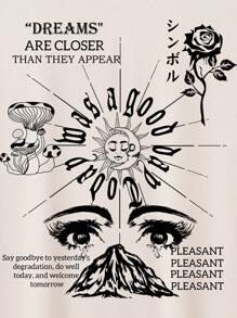 Manfinity LEGND 男款T恤，合身領口短袖圖形T恤，街頭風格 - 米色 - 查看 6