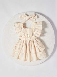 Recién nacido Bebé Vestido ribete con fruncido con diadema - Albaricoque - Ver 1