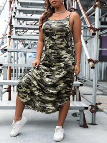 Flirla Vestido de tirantes con estampado de camuflaje - Verde militar - Ver 4
