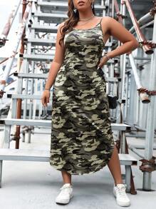 Flirla Vestido de tirantes con estampado de camuflaje - Verde militar - Ver 1