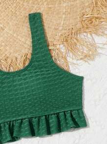 Conjunto de bikini con volante en el bajo y shorts de playa para niña preadolescente - Verde - Ver 5