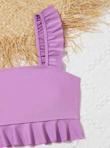 SHEIN Tween Girl Tropical Print Ruffle Trim Bikini Set Summer Beach - Purple - View 4