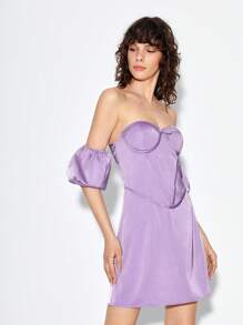 Soscia Đầm Lộ Lưng Ren lên Dây kéo Chi tiết cốc màu trơn Thanh lịch - Màu Lilac Tím - Xem 3
