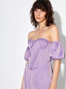 Soscia Đầm Lộ Lưng Ren lên Dây kéo Chi tiết cốc màu trơn Thanh lịch - Màu Lilac Tím - Xem 5