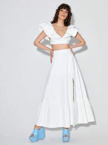 Taranthola con bordo a volant Top corto & a fessura alta Gonne - Bianco - Visualizzare 1