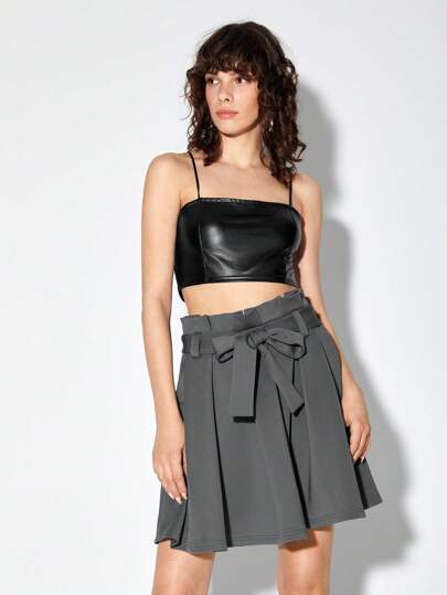 Chiara Falda elegante evasé con cinturón de color sólido, para vacaciones