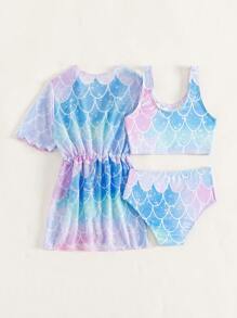 女婴鱼鳞印花沙滩装和服夏季海滩 - 彩色 - 查看 2