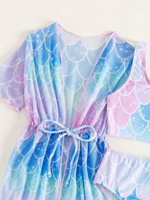 女婴鱼鳞印花沙滩装和服夏季海滩 - 彩色 - 查看 3