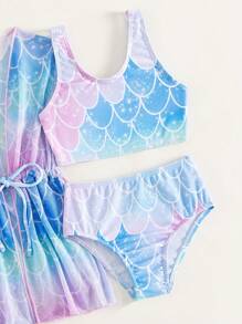 女婴鱼鳞印花沙滩装和服夏季海滩 - 彩色 - 查看 4