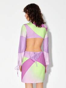 Ishaarah 撞色環鏈腰部鏤空連衣裙 - 彩色 - 查看 3