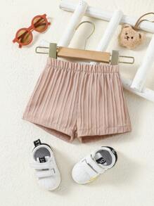 Bebé niño Shorts unicolor tejido de canalé - Caqui - Ver 1