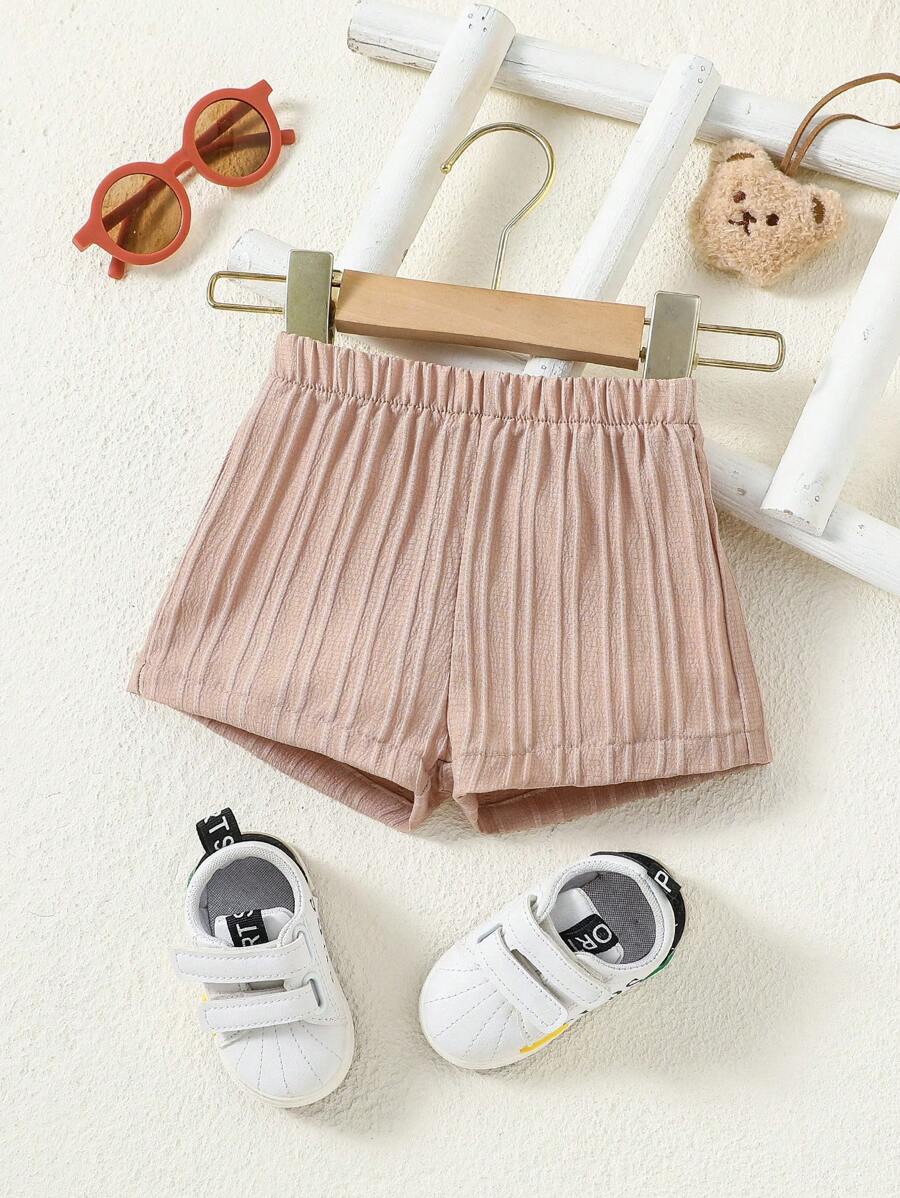 Bebé niño Shorts unicolor tejido de canalé - Caqui - Ver 1