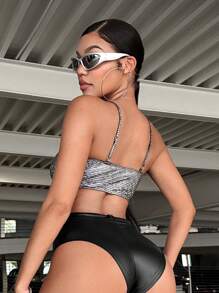 SHEIN SXY Solid PU Leather Skinny Shorts - Black - View 2