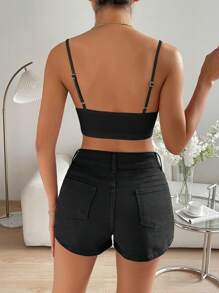 SHEIN Essnce Áo khoác và áo lót dành cho xe tăng nữ Lộ Lưng màu trơn Gợi cảm - màu đen - Xem 2