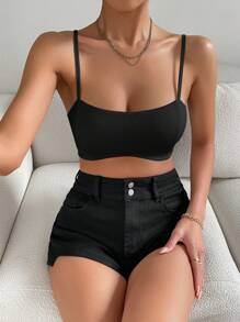 SHEIN Essnce Áo khoác và áo lót dành cho xe tăng nữ Lộ Lưng màu trơn Gợi cảm - màu đen - Xem 3