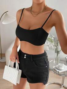 SHEIN Essnce Áo khoác và áo lót dành cho xe tăng nữ Lộ Lưng màu trơn Gợi cảm - màu đen - Xem 5